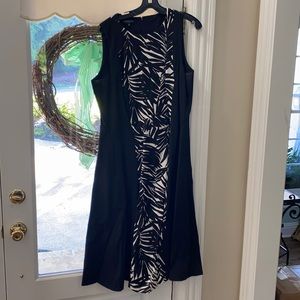 Lafayette 148 Black with Zebra Print Stretch Cotton Dress